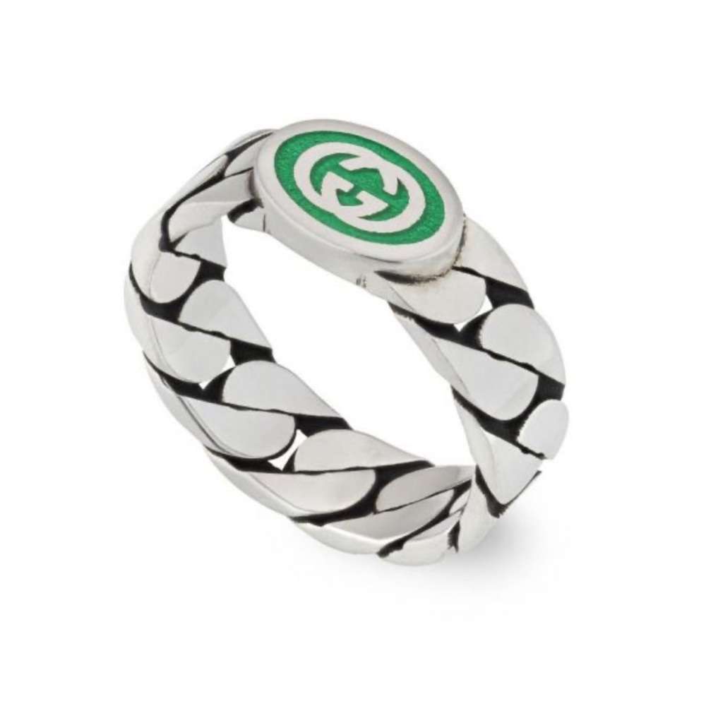 Gucci .925 Silver Link Ring Green